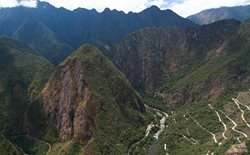 Mountains and hiking trails around Huayna Picchu and Machu Picchu