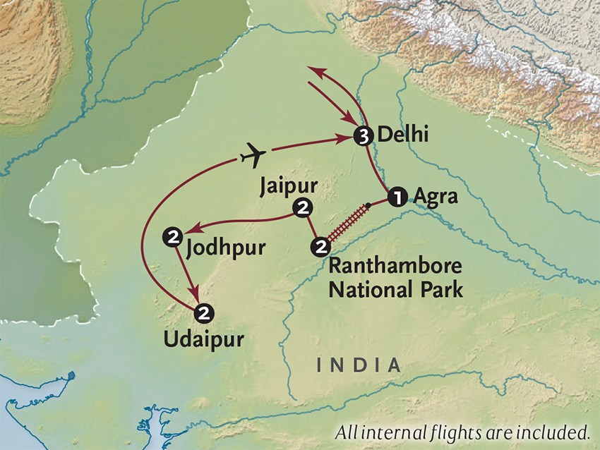 Itinerary map of Land of the Maharajahs