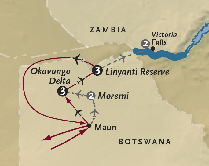 Botswana In-Style 7 Days Itinerary Map