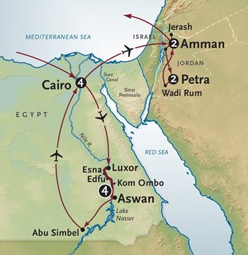 Egypt and Jordan Tour Map