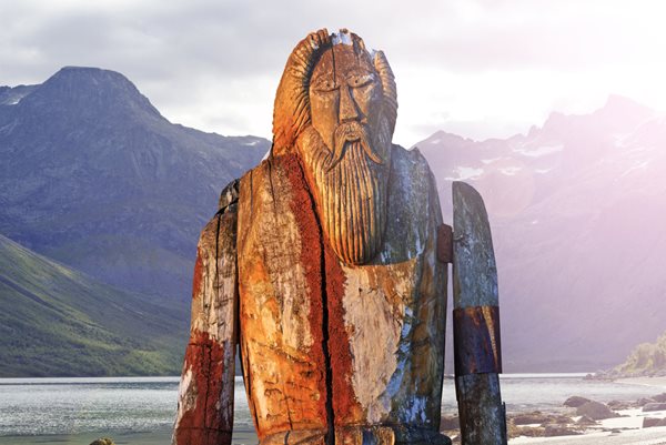 Odin statue on the shores of Iceland, Norway, Finland