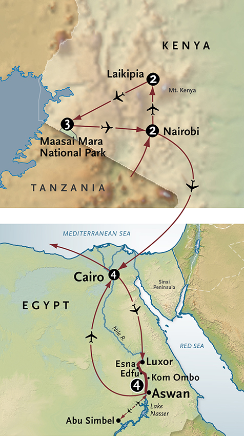 Kenya And Ancient Egypt Itinerary Map