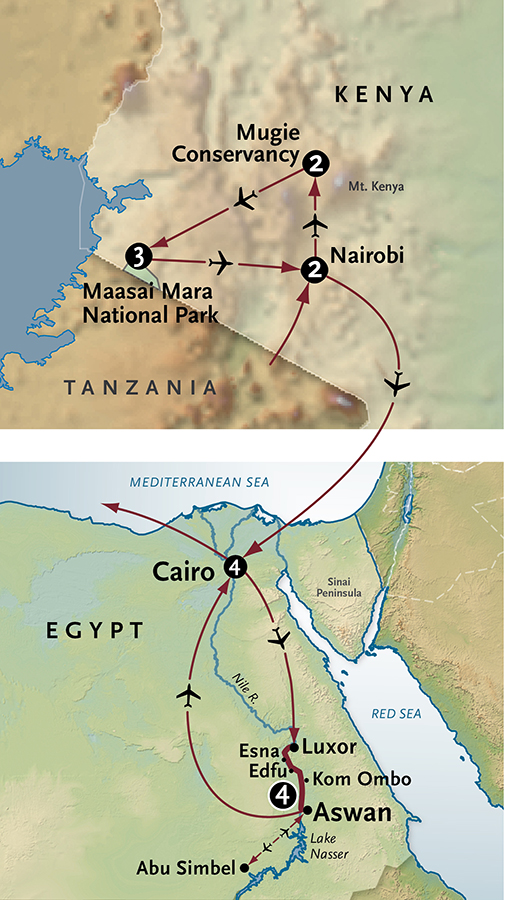 Kenya And Ancient Egypt Itinerary Map