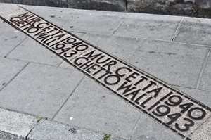 Street marker of the Warsaw Ghetto wall