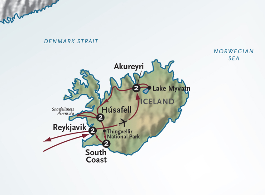 The Grandeur of Iceland Itinerary Map