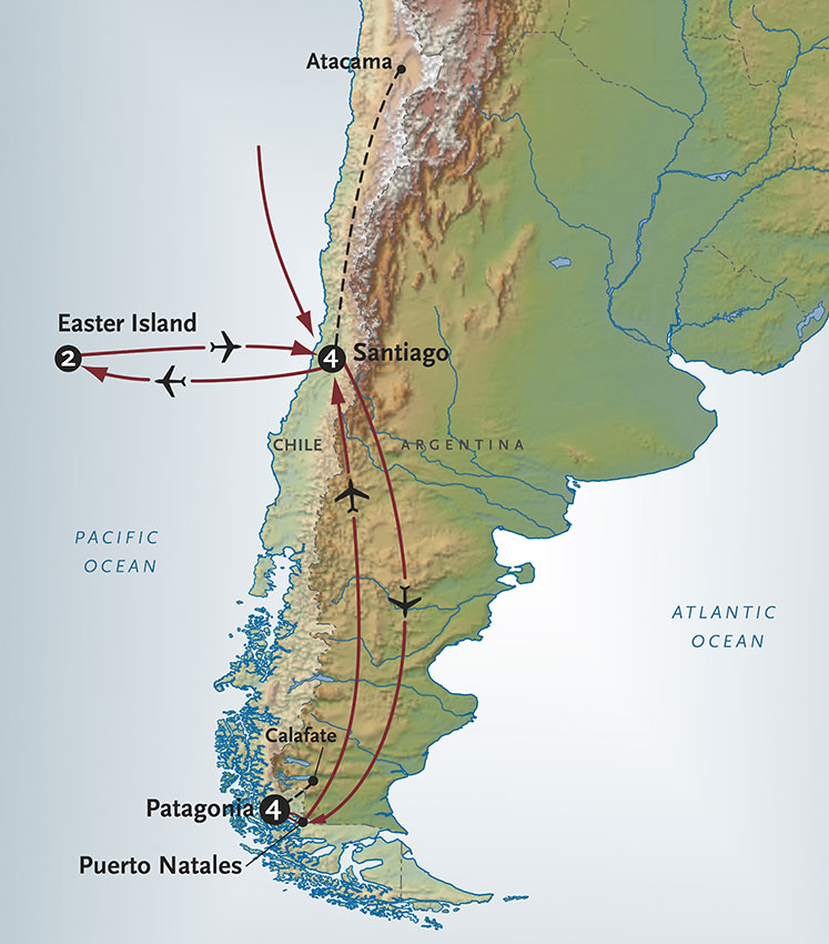 Easter Island + Patagonia Itinerary Map